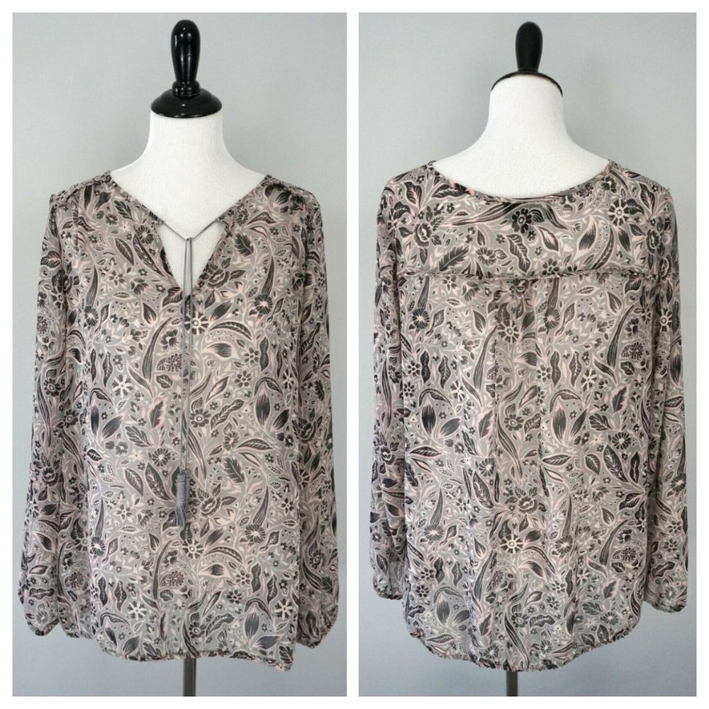 LANE BRYANT Sheer Floral Tassel Tunic Blouse